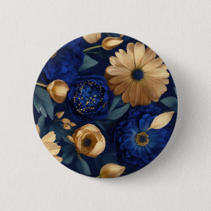 Button."Royal Indigo Blommigts: Luxuriös Mörk blåt Knapp