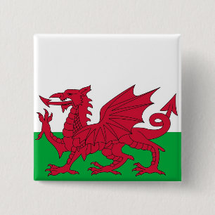 Button with Flagga of the Wales Knapp