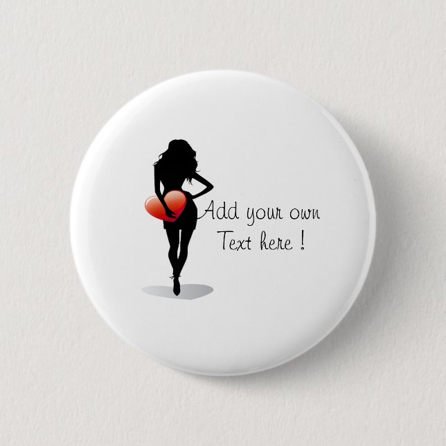 Buttons unga flicka med rött hjärta knapp (Framsida)