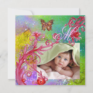 BUTTRYCKLIGEN I LILA, BABY SHOWER-fotomall Inbjudningar