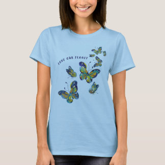 BUTTTERFLY KÄRLEK VÅR PLANET T-SHIRT-BLUE T SHIRT