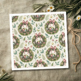 Buxbom påskkrans rosa band med ägg pappersservett