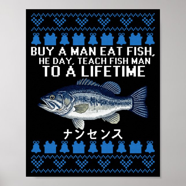 Buy A Man Eat Fish Funny Ugly Christmas Sweaters L Poster (Framsidan)