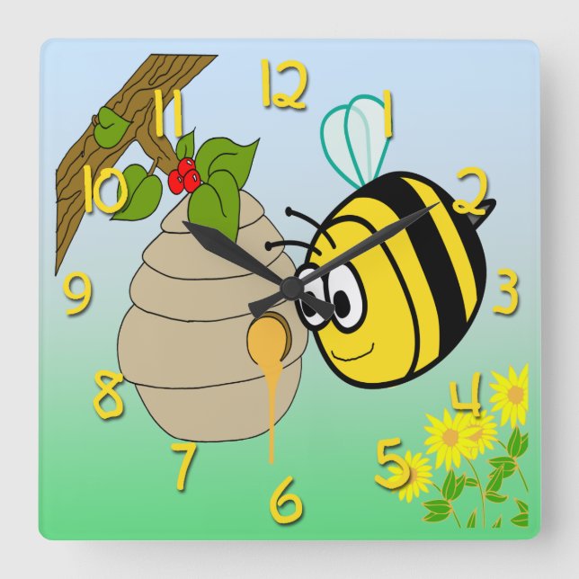 Buy Bee Cute Barn Square Clock Fyrkantig Klocka (Framsida)