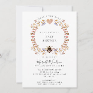 Buzz Blommigt Heart Bee Baby Shower Inbjudningar