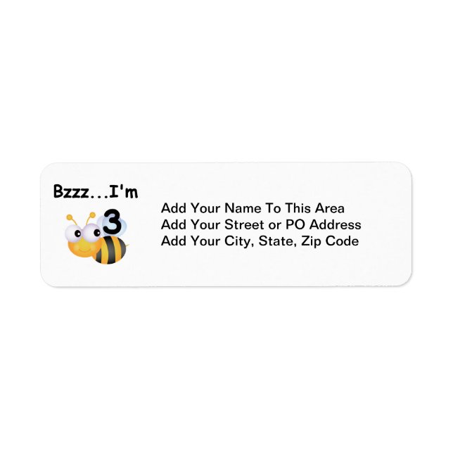 Buzz Bumblebee 3:e födelsedag T-shirts och present Returadress Etikett (Framsidan)