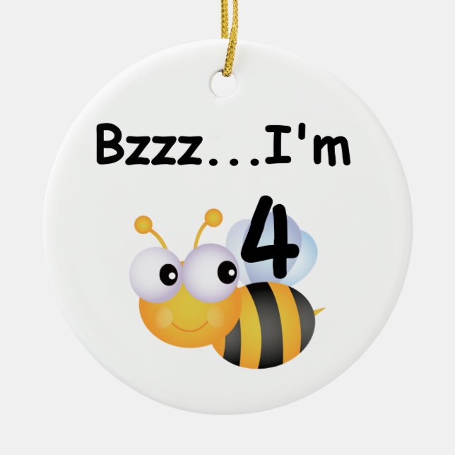 Buzz Bumblebee 4e födelsedagen T-shirts och presen Julgransprydnad Keramik (Framsidan)