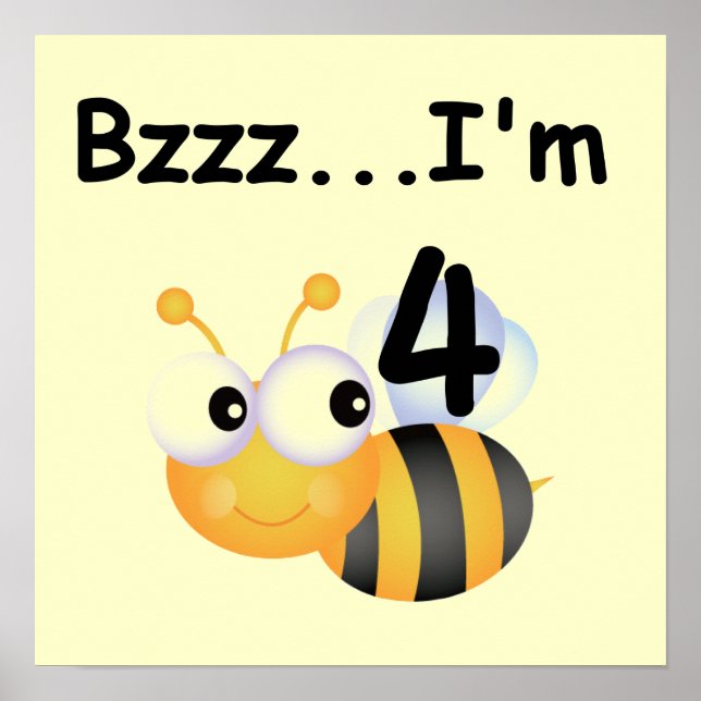 Buzz Bumblebee 4e födelsedagen T-shirts och presen Poster (Framsidan)