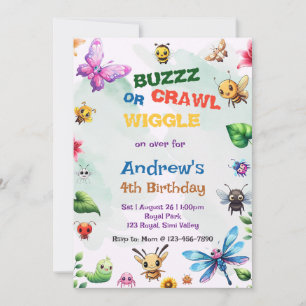 Buzz Crawl wiggle Kryp Party Nature Theme Birthday Inbjudningar