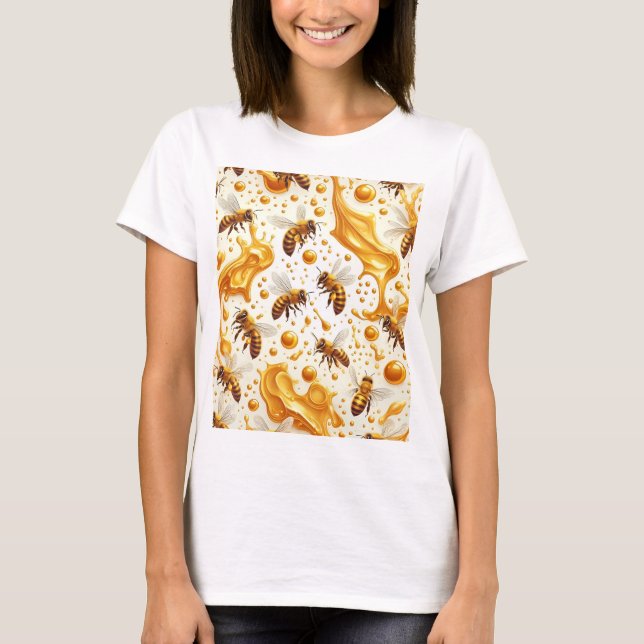 Buzz & Drip – Seamless 8K Honey Bee Pattern with G T Shirt (Framsida)