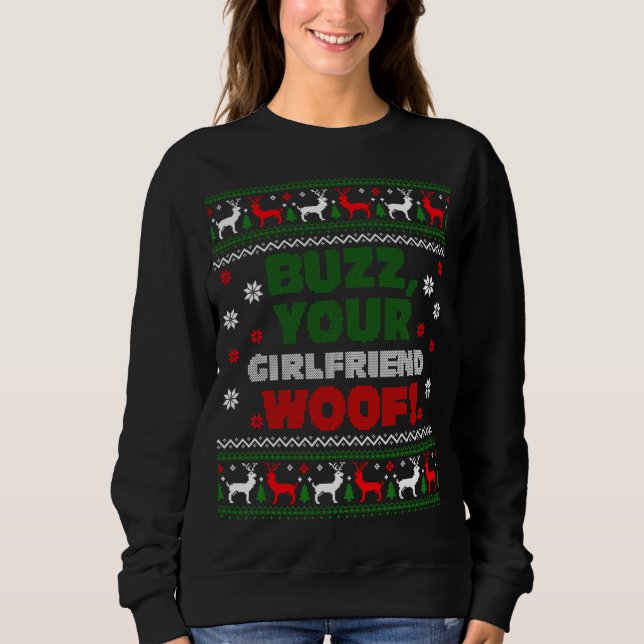 Buzz Julafton Din flickvän Woof! God jul Swe T Shirt (Framsida)
