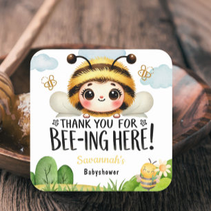 Buzz-Worthy Baby Shower Tack Stickers Fyrkantigt Klistermärke