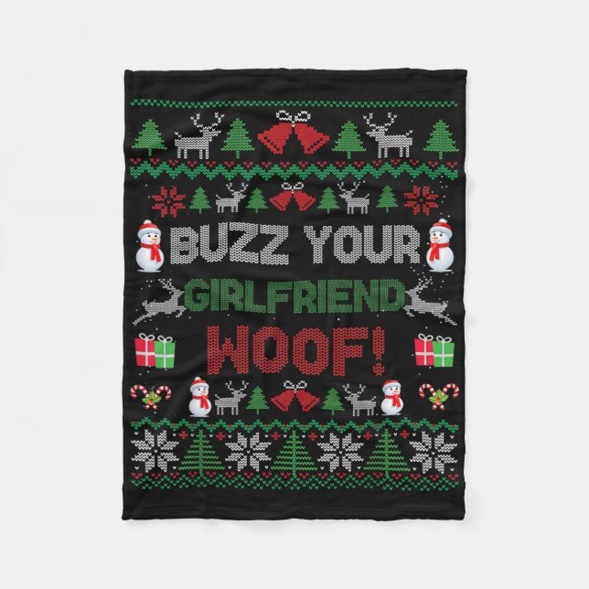 Buzz Xmas Your Girlfriend Woof! Ugly Christmas Swe Fleecefilt (Framsidan)
