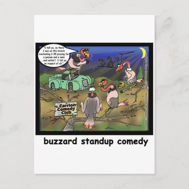 Buzzard Comedy Klubbar Roliga Tecknade Gåvor & T-s Vykort (Framsida)