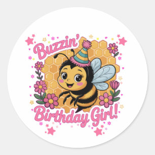 Buzzin Birthday Girl Bee Cute Bee Älskare Runt Klistermärke