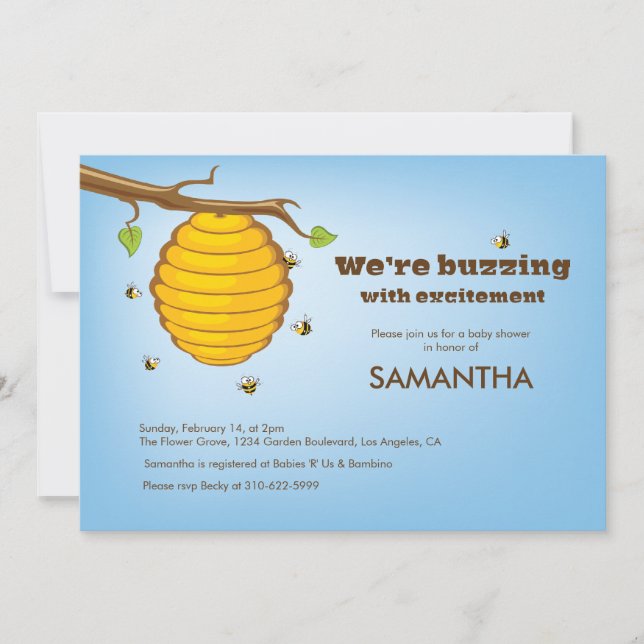 Buzzing Bee Hive Baby Shower-inbjudningskort Inbjudningar (Framsida)