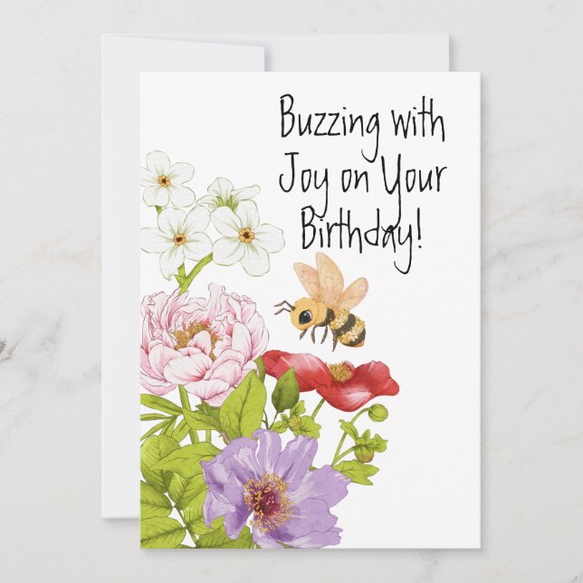 Buzzing Bee With Joy on Your Birthday Card Julkort (Framsida)
