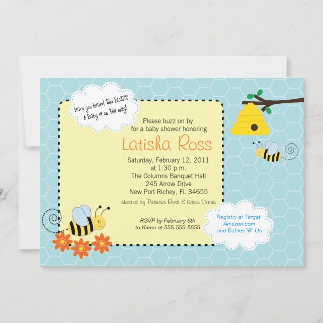 Buzzing Bees Baby Shower 5x7-inbjudan Inbjudningar (Framsida)