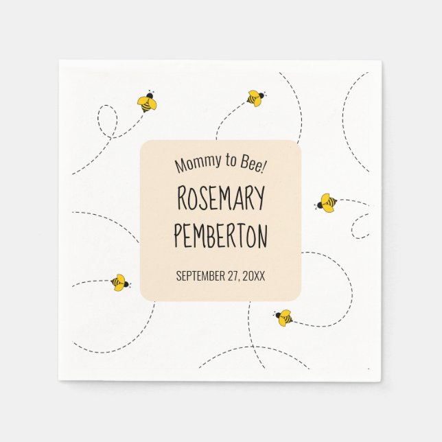 Buzzing Bees Plain White Baby Shower Pappersservett (Framsidan)