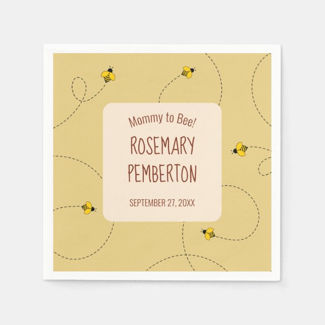 Buzzing Bees Satin Guld Baby Shower Pappersservett (Framsidan)