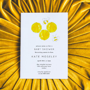 Buzzing BeeYellow Watercolor Honeycomb Baby Shower Inbjudningar
