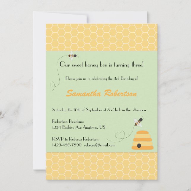 Buzzing bin födelsedagsinbjudan inbjudningar (Framsida)