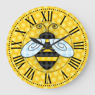 Buzzing Bumblebee och Honeycomb Icon Sans-text Stor Klocka