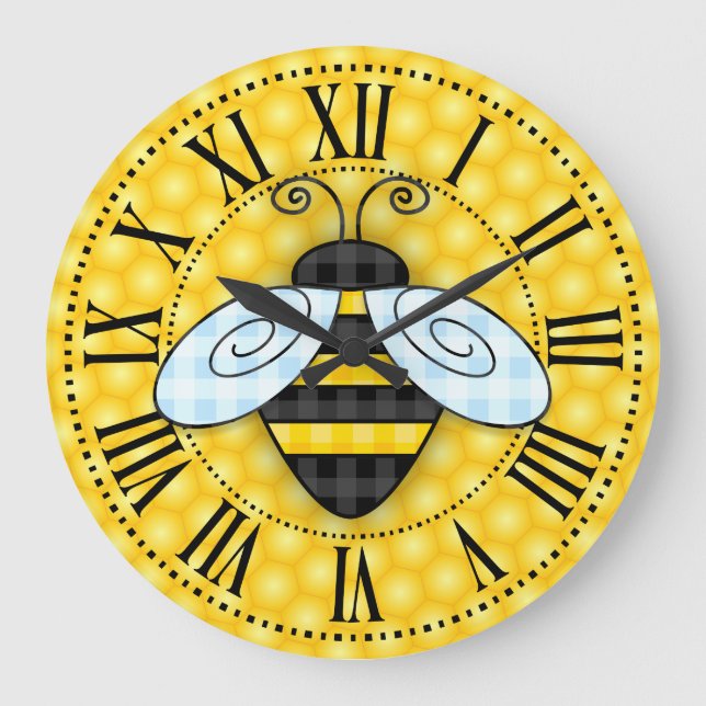 Buzzing Bumblebee och Honeycomb Icon Sans-text Stor Klocka (Framsida)