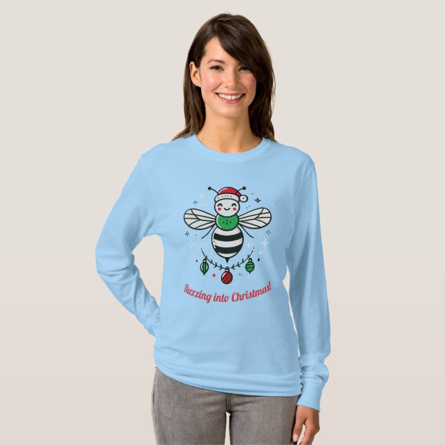 Buzzing into Christmas! | Bee Long Sleeve Shirt T Shirt (Hel framsida)