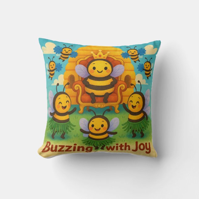 Buzzing with Joy - Cute Bee Kingdom Firande Kudde (Framsida)