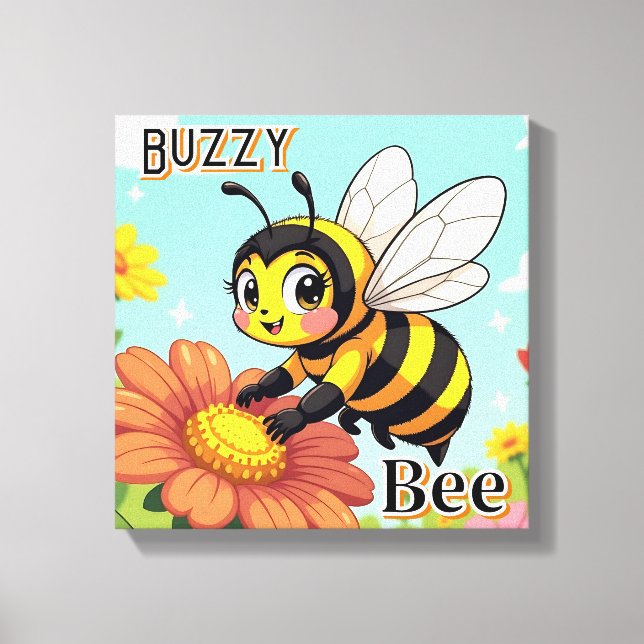 Buzzy Bee | Söt Cartoon Barnkammar Dekoration Canvastryck (Framsida)