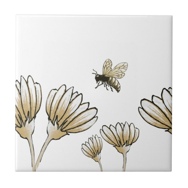 buzzy humla med blommor kakelplatta (Framsidan)
