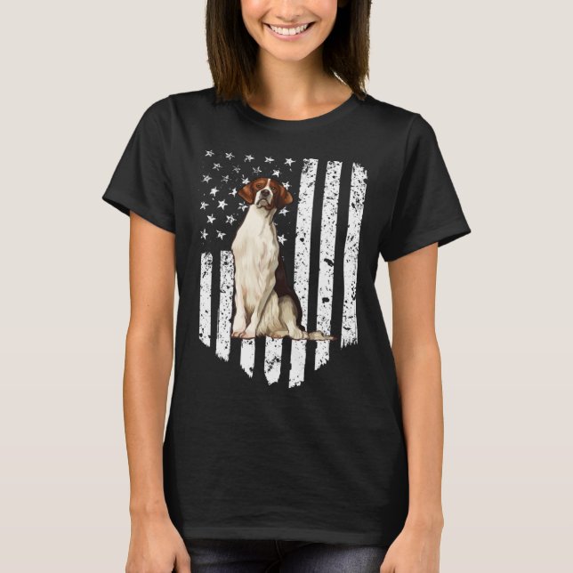 BW American Flag Irish Red and White Setter 4th Of T Shirt (Framsida)