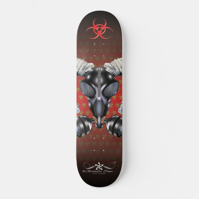 BW! BIOHAZARD VARNING! SKULL MINI SKATEBOARD BRÄDA 18,5 CM (Framsida)