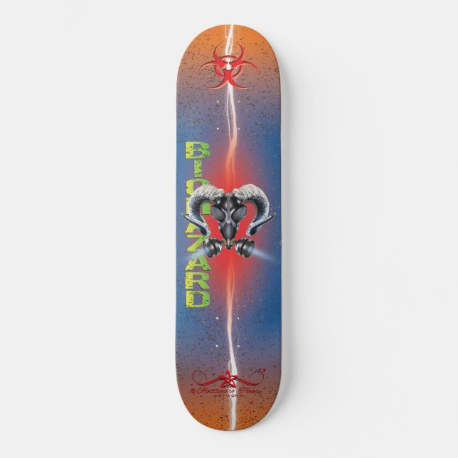 BW! BIOHAZARD VARNING! SKULL MINI SKATEBOARD BRÄDA 18,5 CM (Framsida)