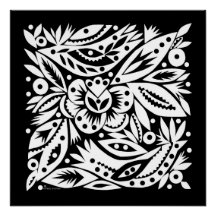 BW Bird Art Cutouts Poster - Negativ bild