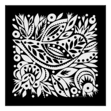 BW Bird Art Cutouts Poster - Negativ bild