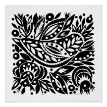 BW Bird Art Cutouts Poster - positiv bild