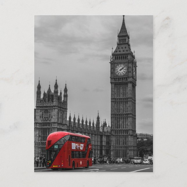 BW Black & White London Red Buss & Big Ben Vykort (Framsida)
