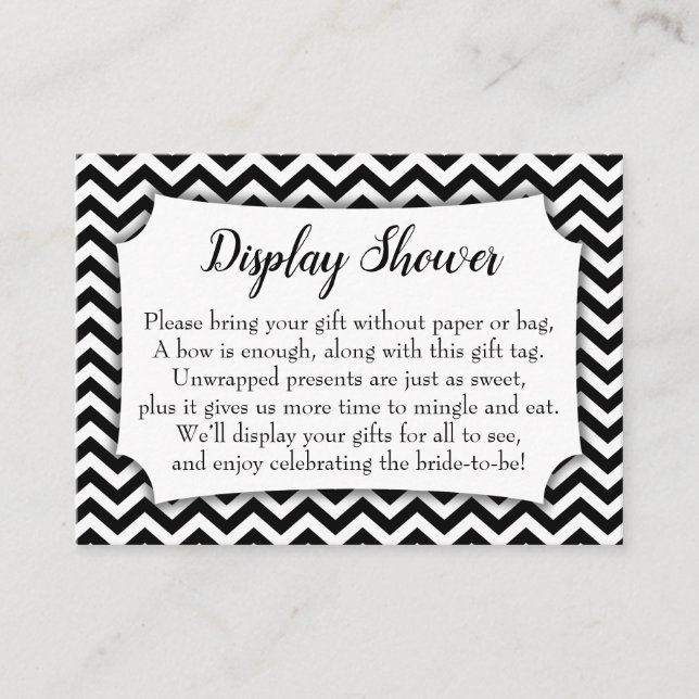 BW Chevron No Wrap Display Bröllopsdusch Presentko Tilläggskort (Framsida)