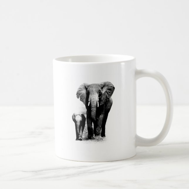 Bw-elefant & babyelefant kaffemugg (Höger)