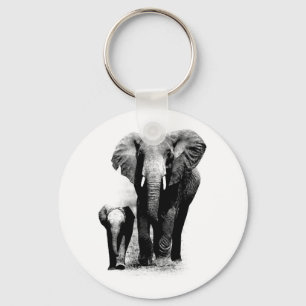 BW Elephant & Baby Elephant Nyckelring