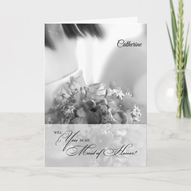 BW Maid of honor-begäran med Namn Inbjudan (Framsida)