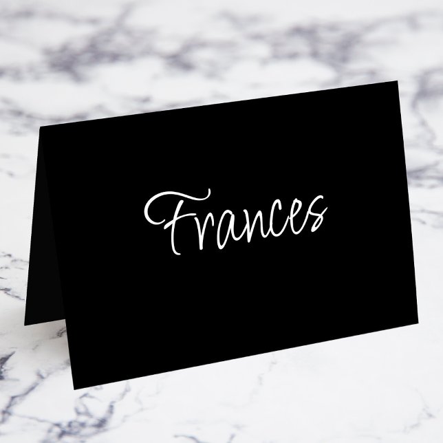 BW Modern Script Individuella Förnamnsplatskort Bordsnummer (BW Modern Script Individual First Name Fold Your Own Place Cards)