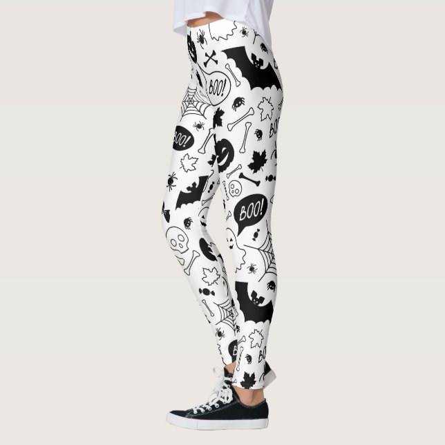 BW Mönster Art Halloween Mönster Halloween Art Leggings (Vänster)