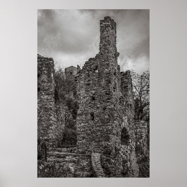BW Mystras Ruins, Peloponnesese, Grekland Poster (Framsidan)
