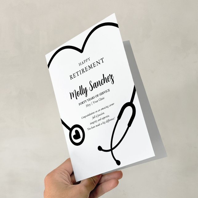 BW Stetoskop Glad Pensionerings Gratulationskort Kort (BW Stethoscope Happy Retirement Message Card)
