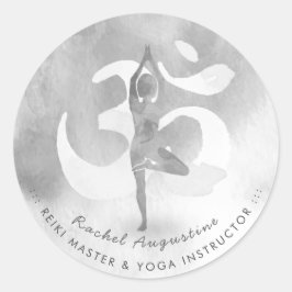 BW Yoga-instruktör Meditation Pose Om Sign Adress Runt Klistermärke