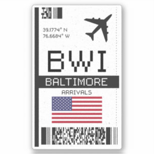 BWI Baltimore, Maryland Boarding Pass - Airport Klistermärken