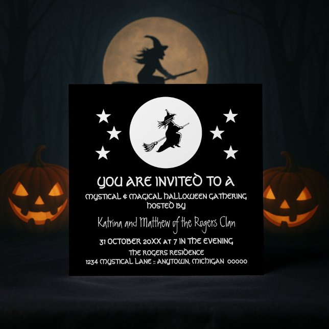 Bwitch Halloween fest Inbjudan, Svarta och vita Inbjudningar (Black Bewitching Halloween Party Invitation)